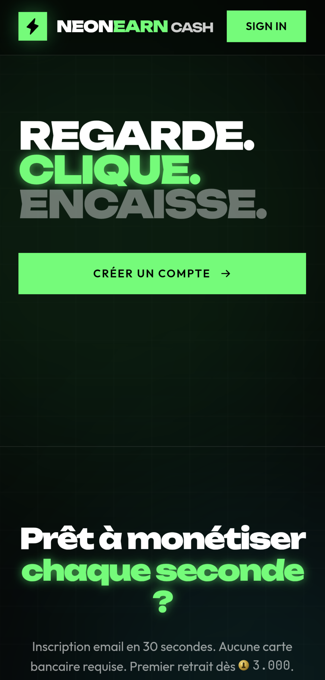 NeonEarn Cash — écran 1