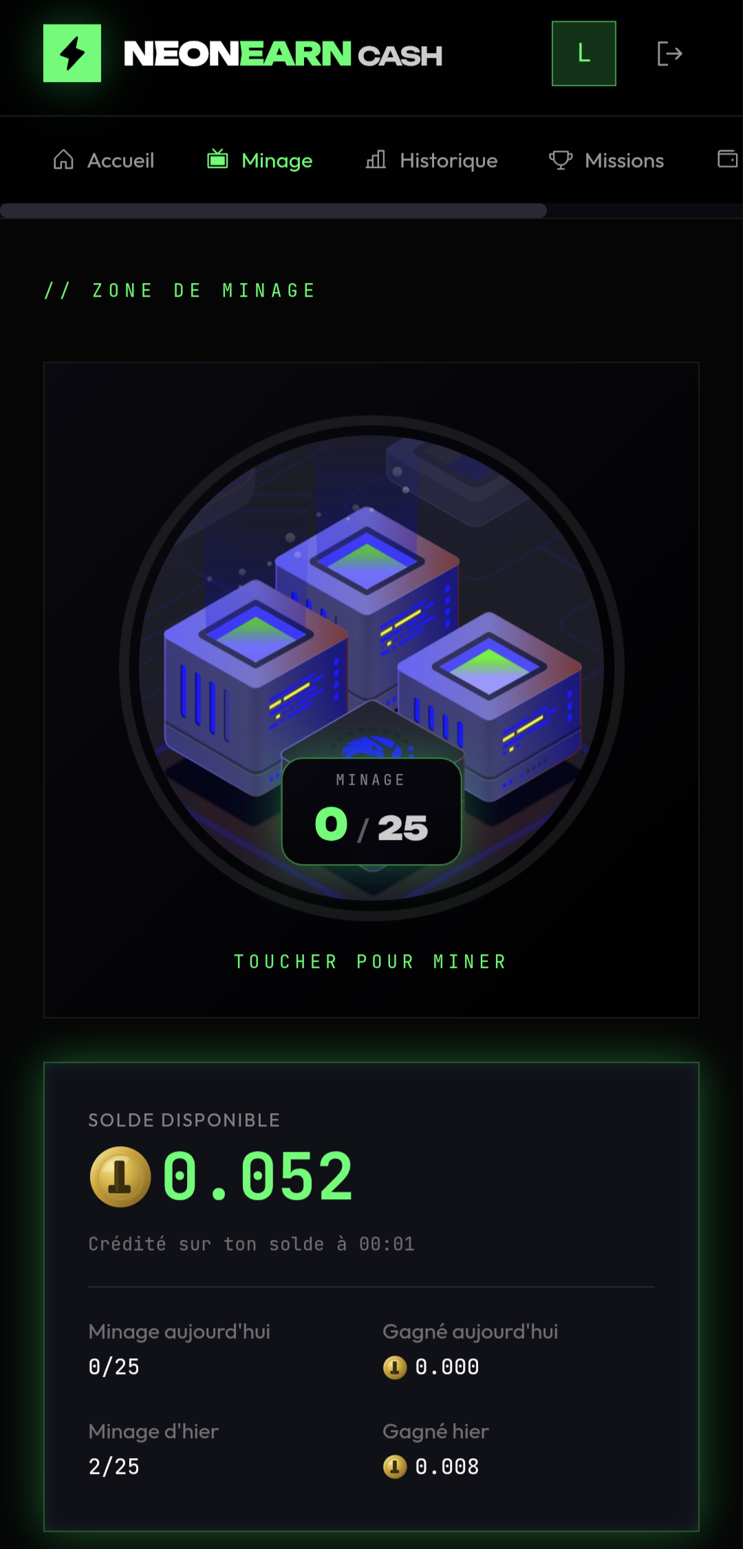 NeonEarn Cash — écran 3