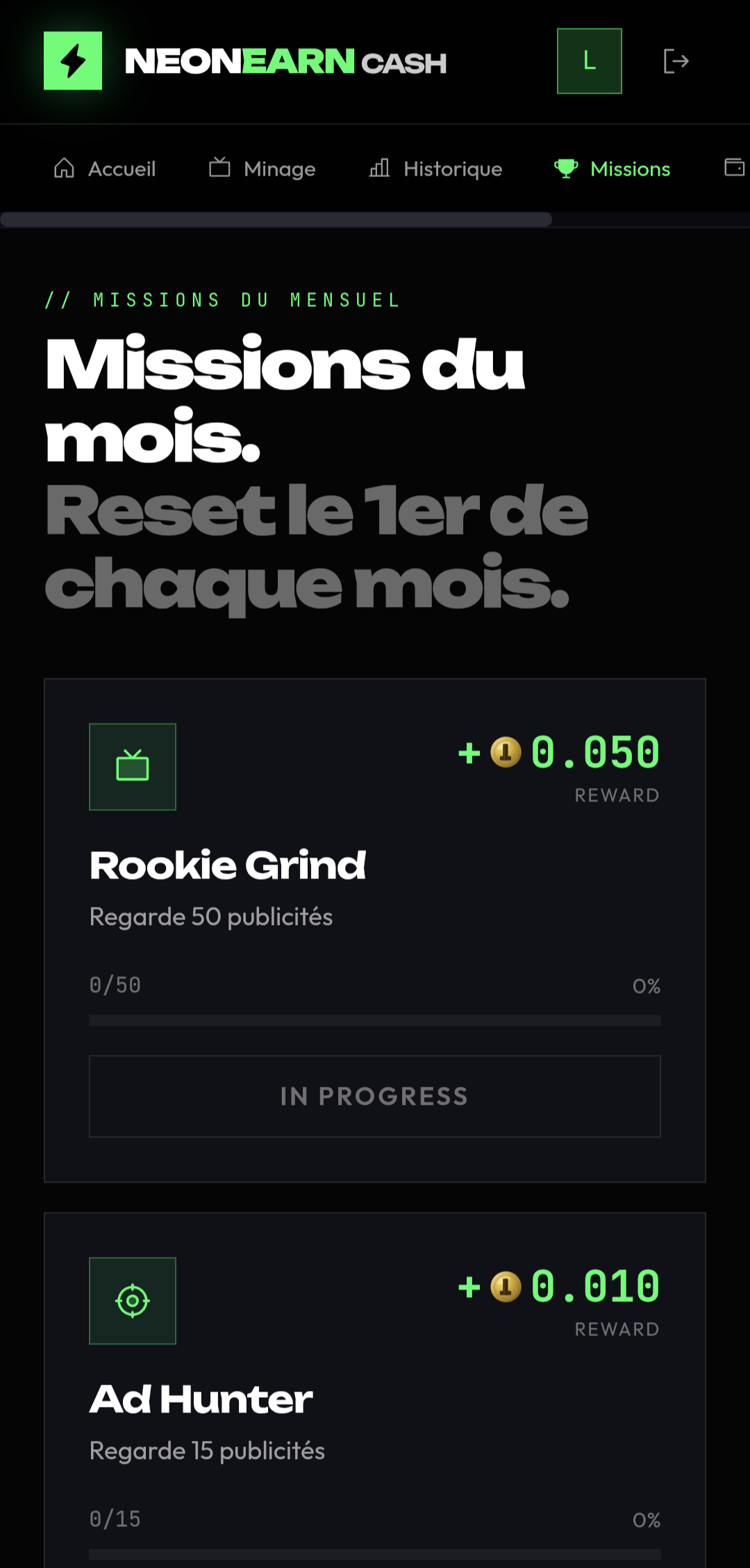 NeonEarn Cash — écran 4